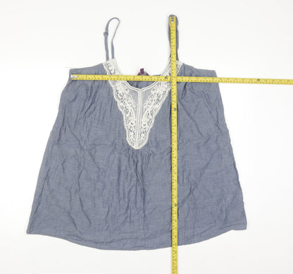 New Look Inspire Blue Cotton Lace V-Neck Camisole Top Size 18