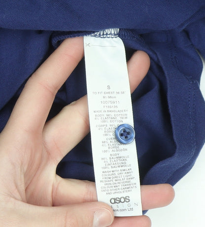 ASOS Men's Blue Long Sleeve Cotton Stretch Polo Shirt Size S