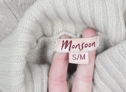 Monsoon Women's Beige Lambswool Roll Neck Cape Jumper S