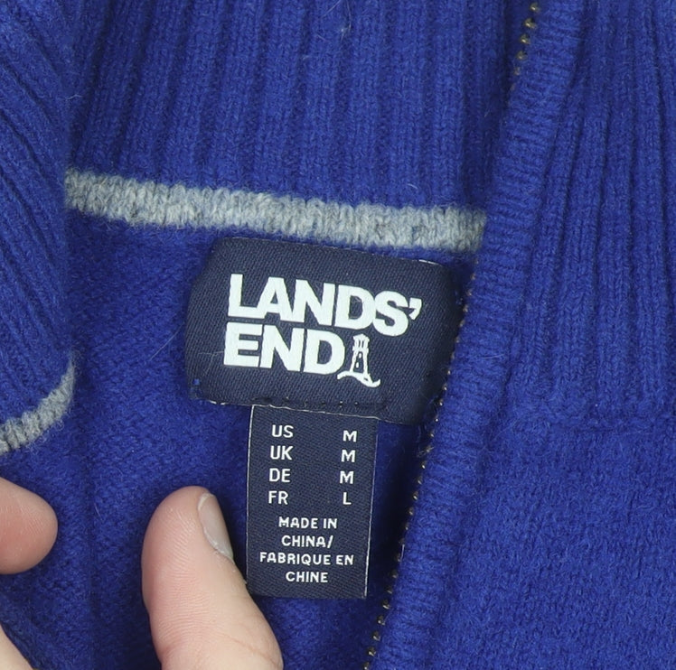 Lands' End Men’s Blue Lambswool Half Zip Jumper Size M