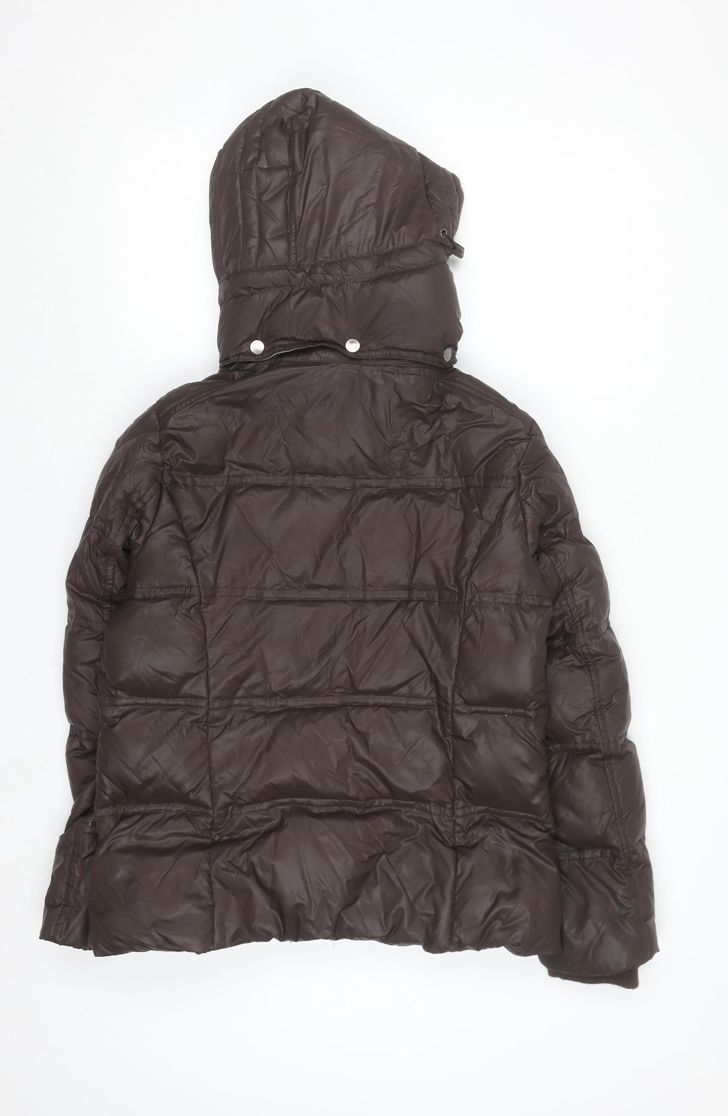 Cortefiel Womens Brown Hooded Puffer Jacket M Quilted Down Casual Coat