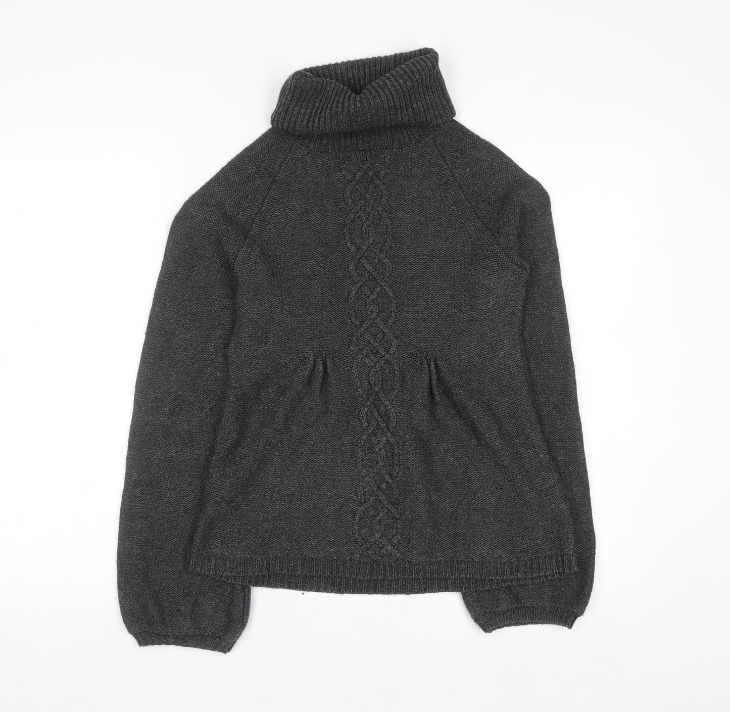 Warehouse Women’s Grey Roll Neck Cable Knit Wool Jumper UK 6