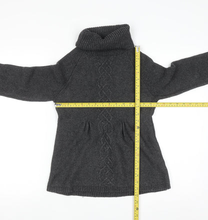 Warehouse Women’s Grey Roll Neck Cable Knit Wool Jumper UK 6