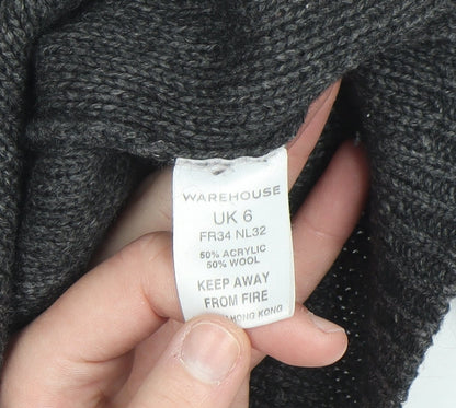 Warehouse Women’s Grey Roll Neck Cable Knit Wool Jumper UK 6