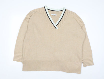 Next Men’s Beige V-Neck Knit Jumper XL Classic Casual Style