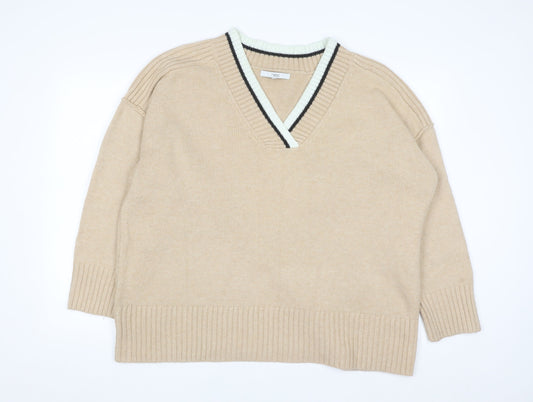 Next Men’s Beige V-Neck Knit Jumper XL Classic Casual Style