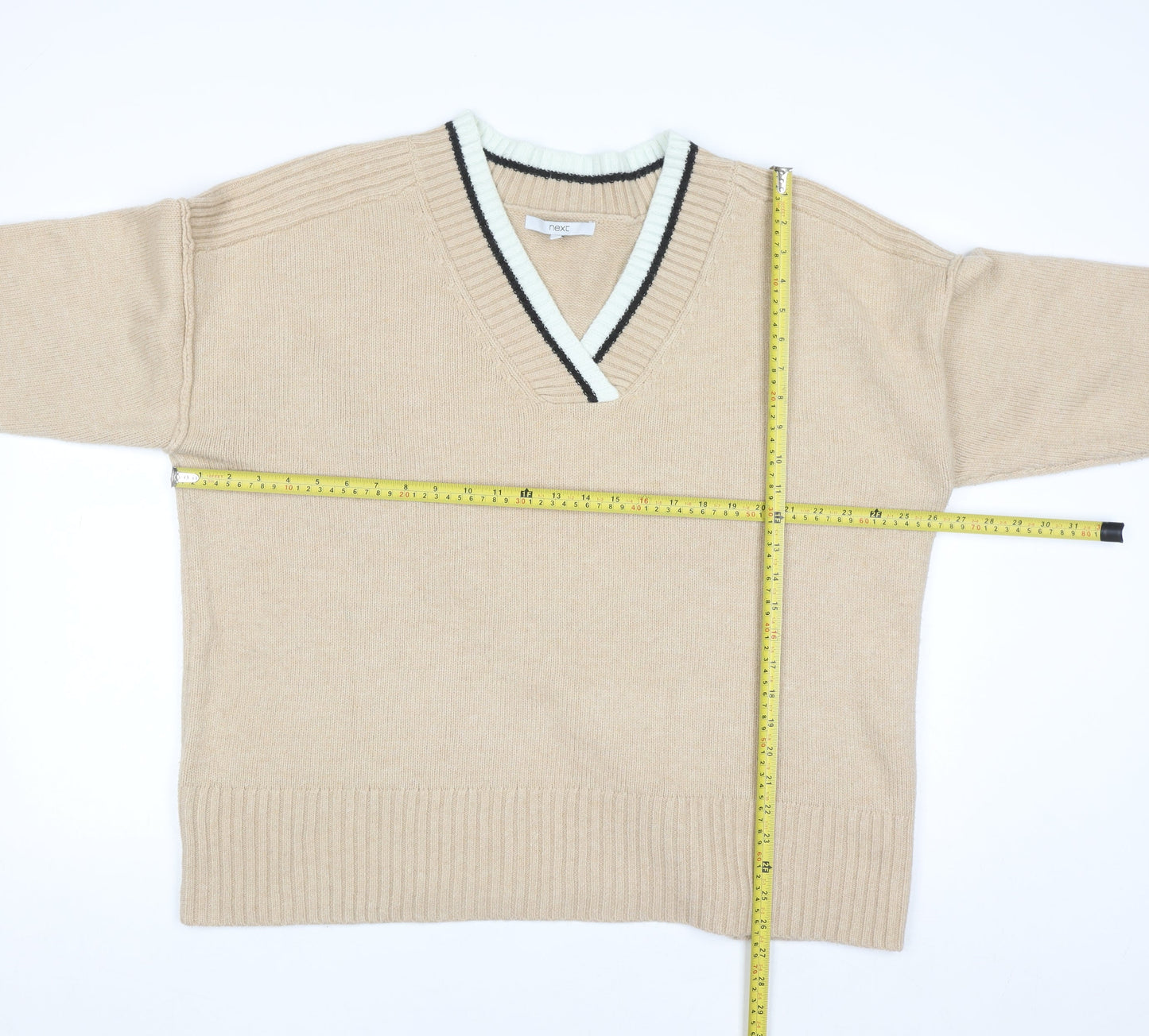Next Men’s Beige V-Neck Knit Jumper XL Classic Casual Style