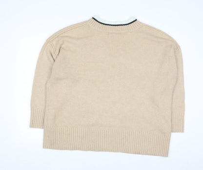 Next Men’s Beige V-Neck Knit Jumper XL Classic Casual Style