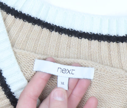 Next Men’s Beige V-Neck Knit Jumper XL Classic Casual Style