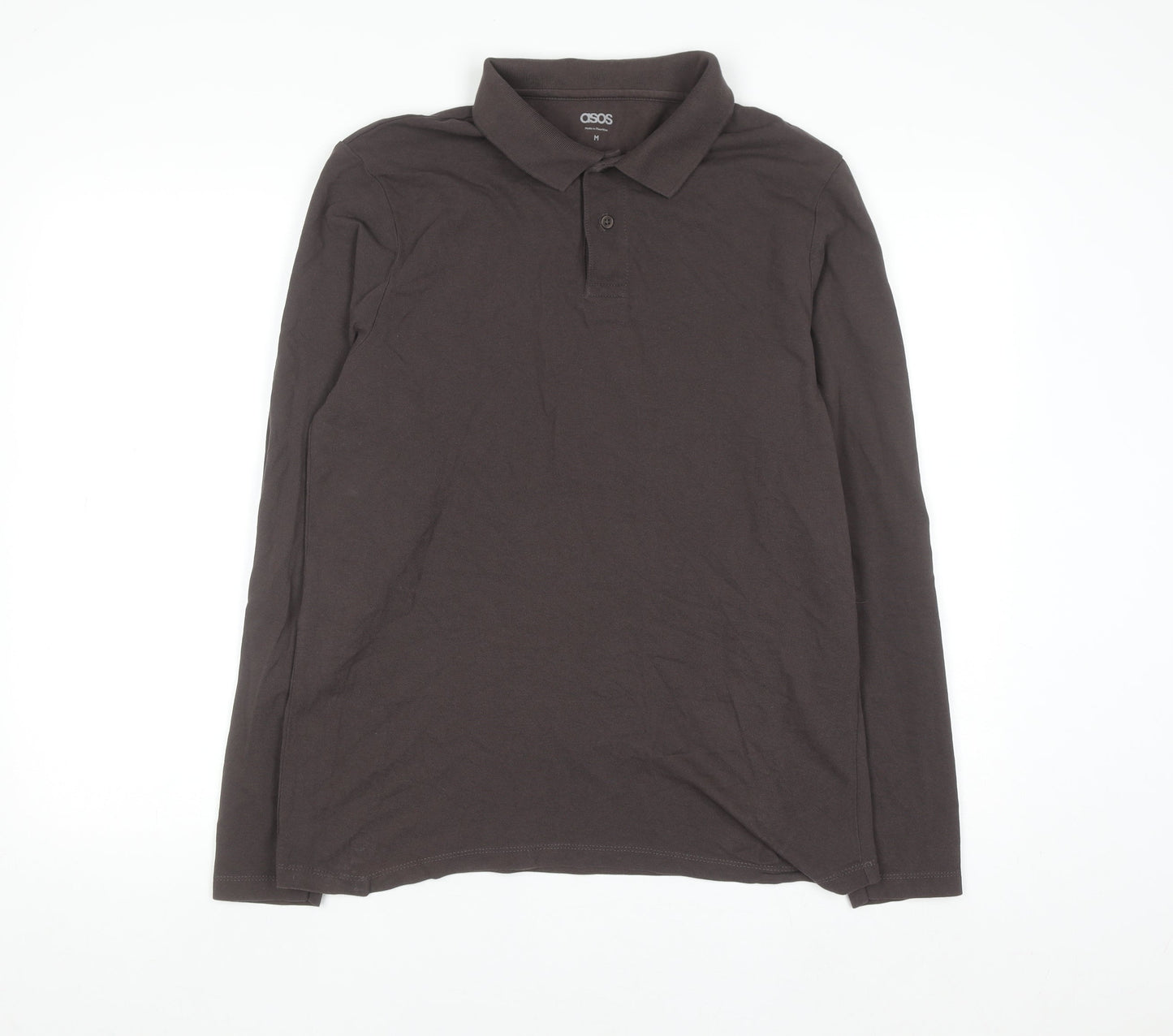 ASOS Men's Brown Long Sleeve Cotton Polo Shirt M Regular Fit