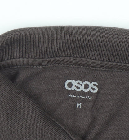 ASOS Men's Brown Long Sleeve Cotton Polo Shirt M Regular Fit