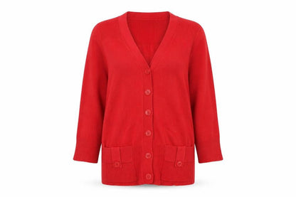 John Lewis Women Red V-Neck 3/4 Sleeve Cotton Knit Cardigan S