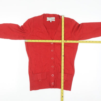 John Lewis Women Red V-Neck 3/4 Sleeve Cotton Knit Cardigan S