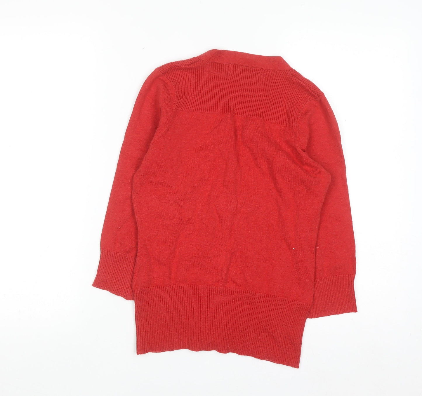 John Lewis Women Red V-Neck 3/4 Sleeve Cotton Knit Cardigan S