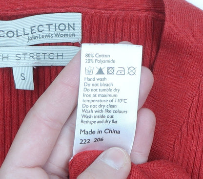 John Lewis Women Red V-Neck 3/4 Sleeve Cotton Knit Cardigan S