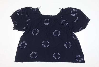Next Womens Navy Blue Embroidered Blouse Size 24 Viscose Short Sleeve