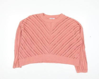 Old Navy Women Pink Open-Knit Cotton Pullover Jumper XL