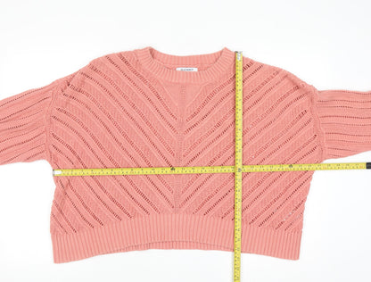 Old Navy Women Pink Open-Knit Cotton Pullover Jumper XL