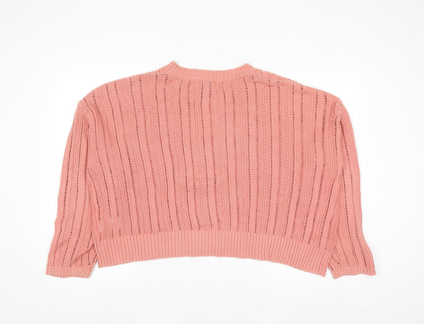 Old Navy Women Pink Open-Knit Cotton Pullover Jumper XL