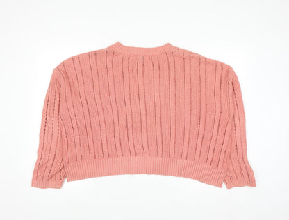 Old Navy Women Pink Open-Knit Cotton Pullover Jumper XL