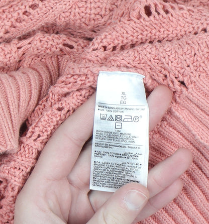 Old Navy Women Pink Open-Knit Cotton Pullover Jumper XL