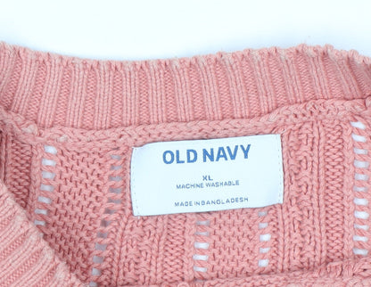 Old Navy Women Pink Open-Knit Cotton Pullover Jumper XL