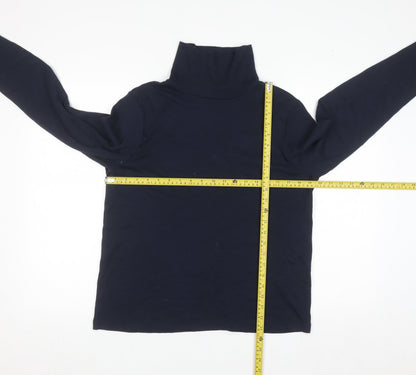Cotton Traders Women's Navy Blue Roll Neck Long Sleeve Cotton Top Size 16