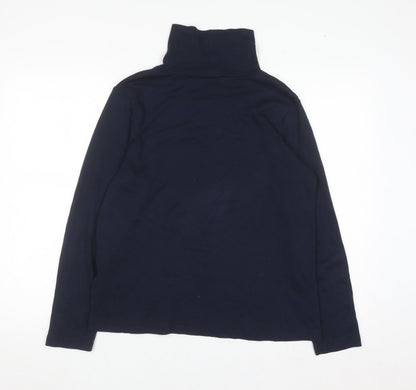 Cotton Traders Women's Navy Blue Roll Neck Long Sleeve Cotton Top Size 16
