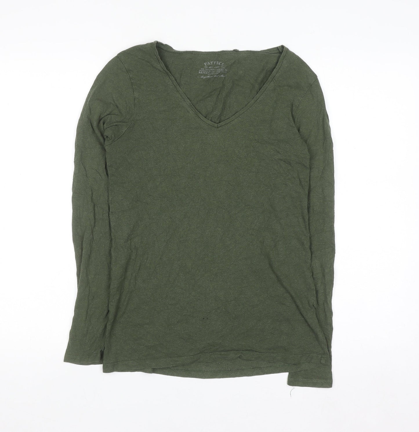 FatFace Women's Green Long Sleeve V-Neck Basic Top Size 12