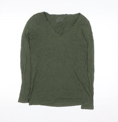 FatFace Women's Green Long Sleeve V-Neck Basic Top Size 12