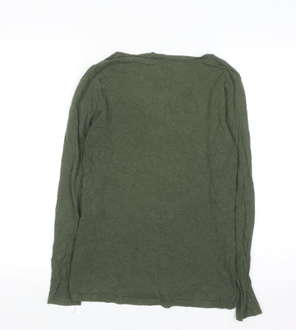 FatFace Women's Green Long Sleeve V-Neck Basic Top Size 12