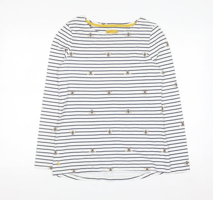 Joules Women White Bee Embroidered Striped Cotton Long Sleeve Top UK 12