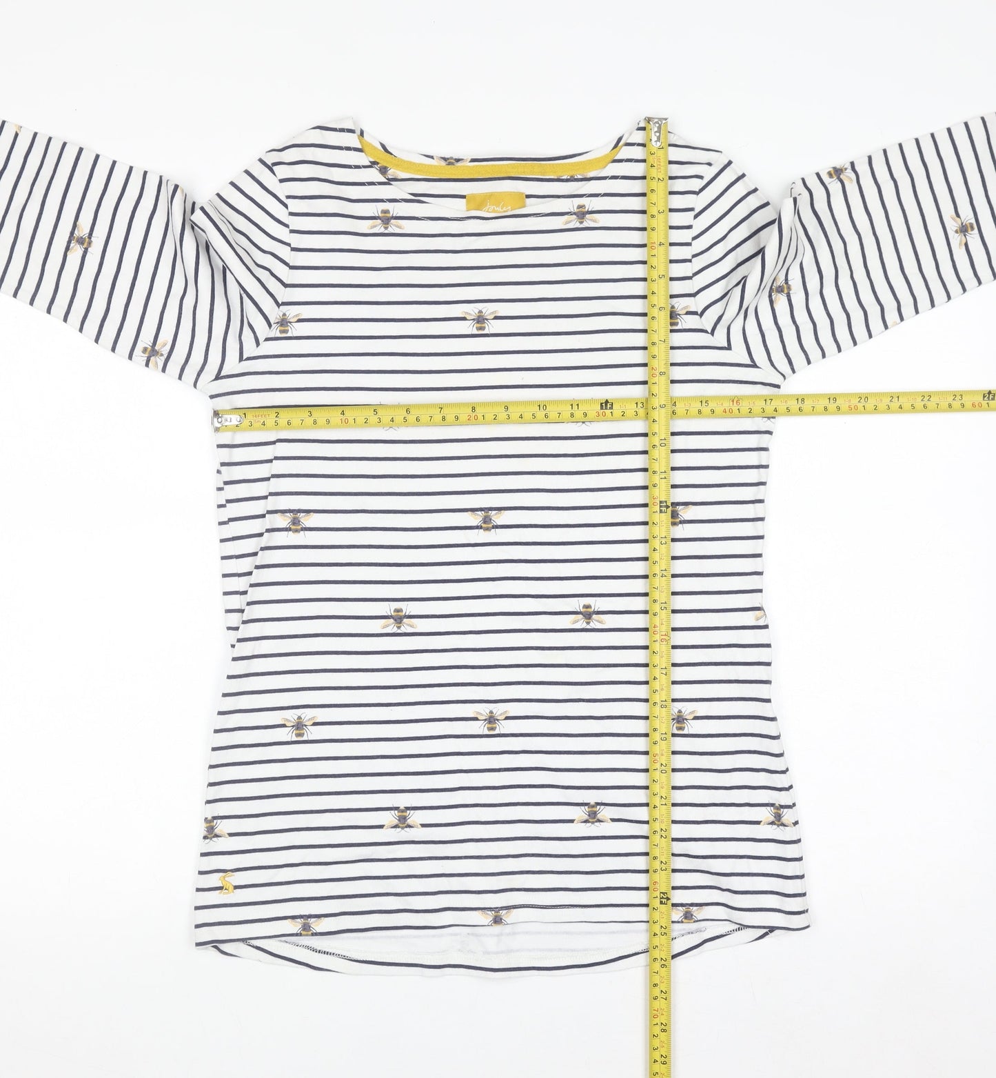 Joules Women White Bee Embroidered Striped Cotton Long Sleeve Top UK 12