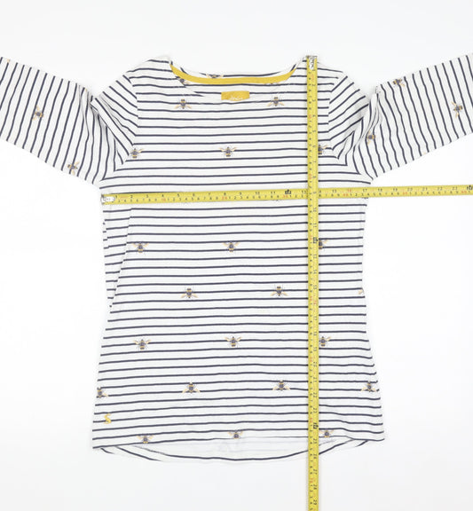 Joules Women White Bee Embroidered Striped Cotton Long Sleeve Top UK 12