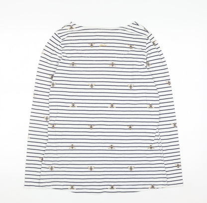Joules Women White Bee Embroidered Striped Cotton Long Sleeve Top UK 12