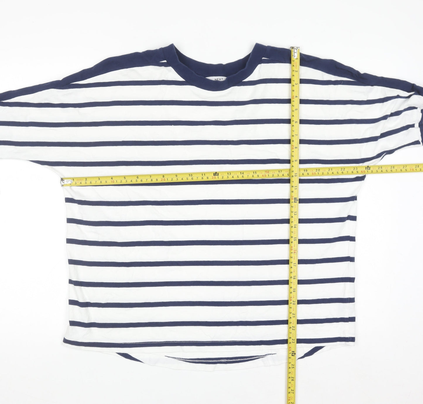 Next Women’s White Navy Striped Long Sleeve Cotton T-Shirt L