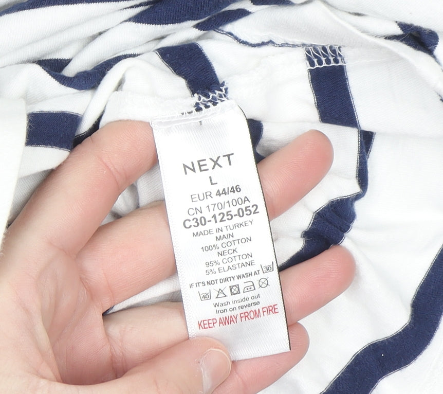 Next Women’s White Navy Striped Long Sleeve Cotton T-Shirt L