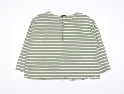 Joules Women Green Striped Henley Sweatshirt UK 26 Cotton Relaxed Fit