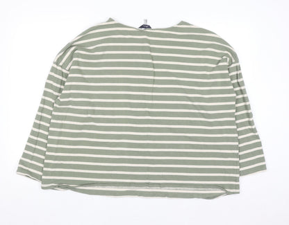 Joules Women Green Striped Henley Sweatshirt UK 26 Cotton Relaxed Fit