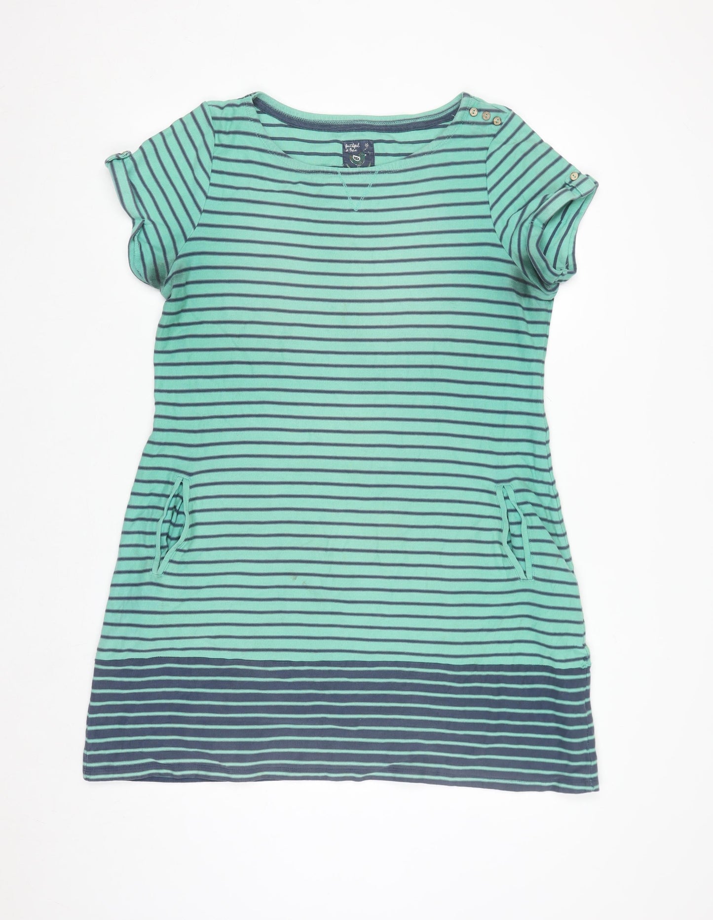 Mantaray Women’s Green Stripe Cotton T-Shirt Dress Size 16