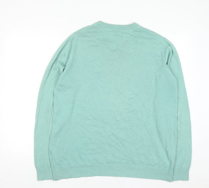 Cotton Traders Men’s Green V-Neck Cotton Jumper Size L