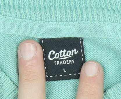 Cotton Traders Men’s Green V-Neck Cotton Jumper Size L