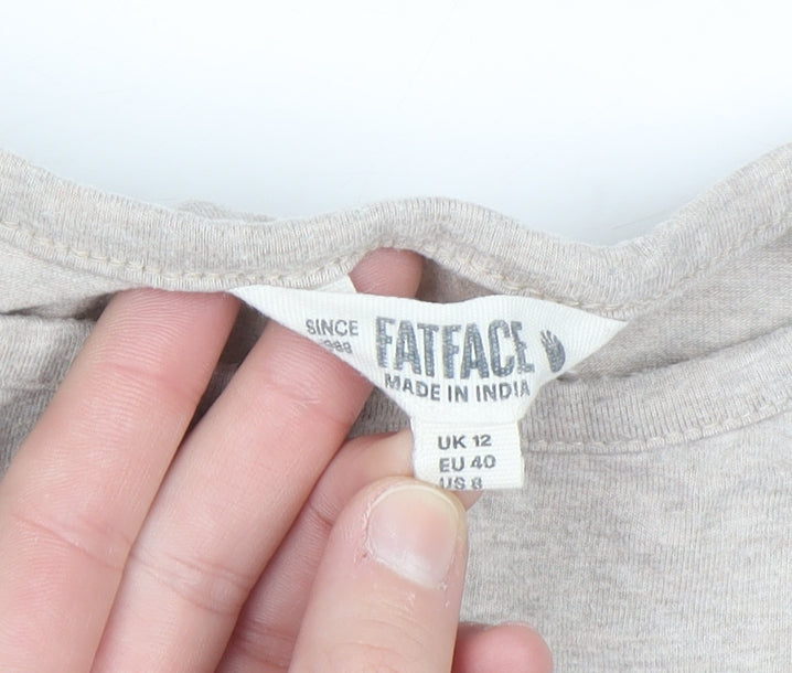 FatFace Women’s Beige Long Sleeve Cotton Jersey Top Size 12