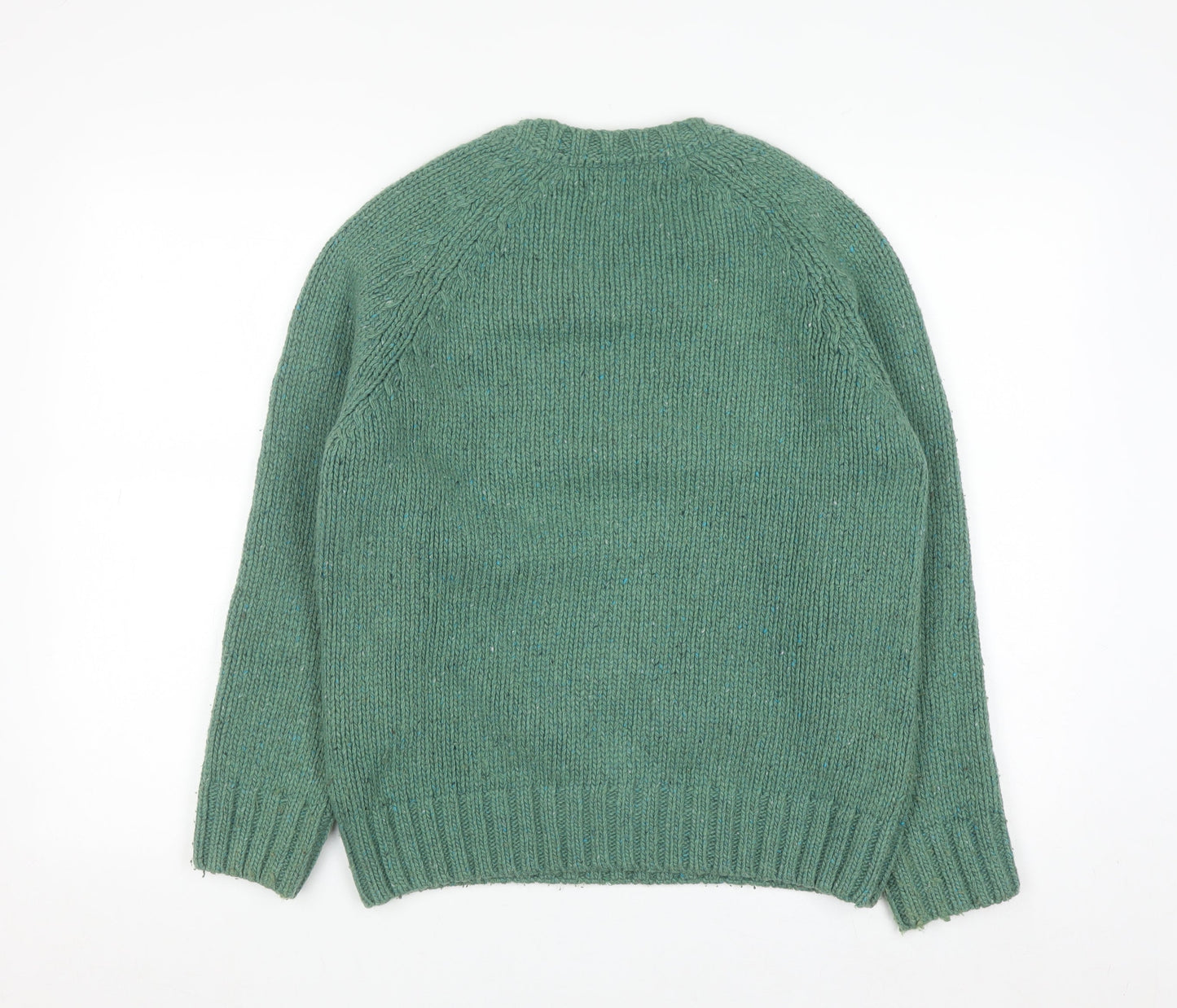TWOTHIRDS Men’s Green Wool Crew Neck Chunky Knit Jumper Size S