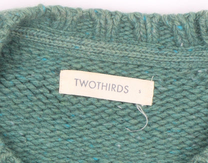 TWOTHIRDS Men’s Green Wool Crew Neck Chunky Knit Jumper Size S