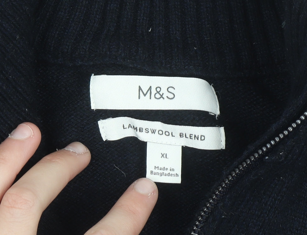 Marks and Spencer Men's Black XL Lambswool 1/2 Zip Jumper