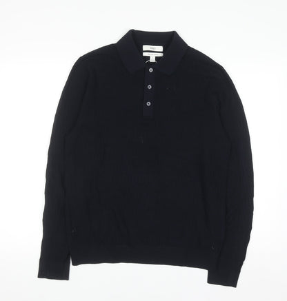 Marks and Spencer Men's Black M Collared Cotton Modal Henley Jumper
