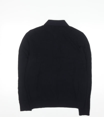 Marks and Spencer Men's Black M Collared Cotton Modal Henley Jumper