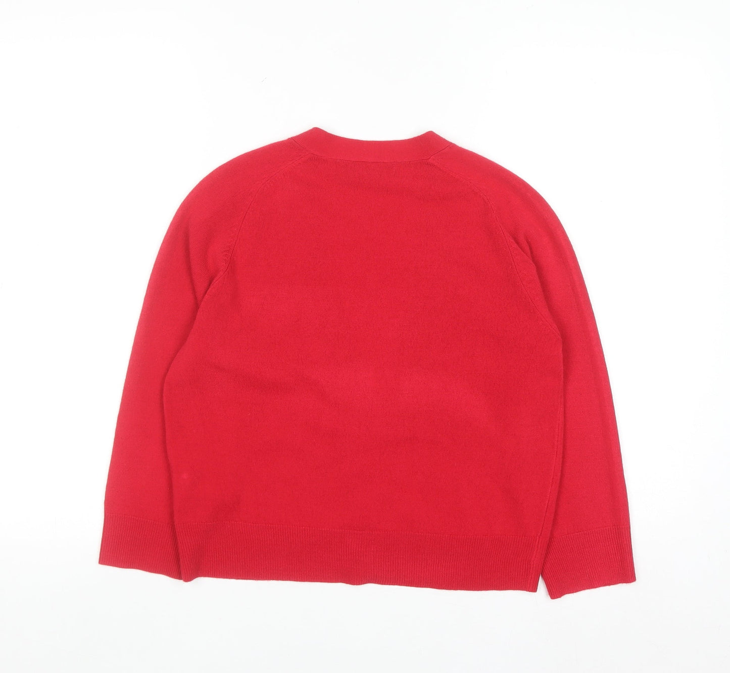Marks and Spencer Women Red Size 12 Acrylic V-Neck Cardigan