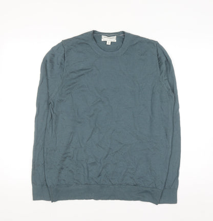 Marks and Spencer Autograph Men's Blue Merino Wool Crew Neck Jumper L